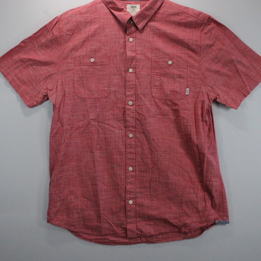 Vans Mens Large Red Short Sleeve Button Down Shirt Skater Surfer Y2K Streetwear